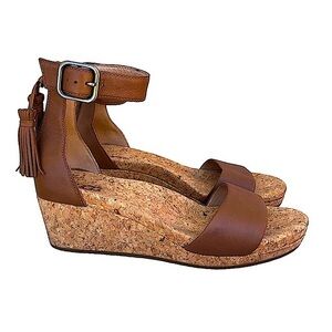 UGG Australia 1019973 Zoe Brown Leather Sandals Tassel Open Toe Wedge Shoes 8